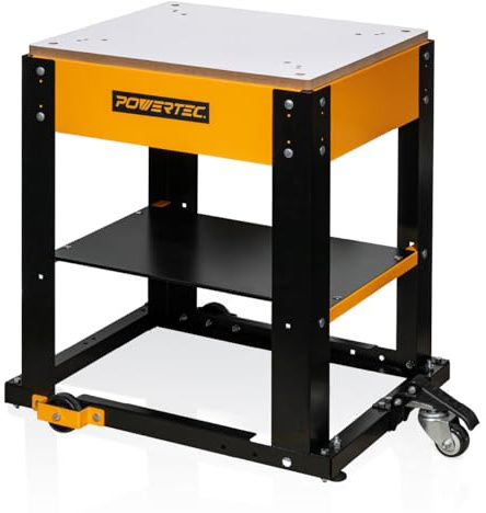 POWERTEC Tool Stand with Wheels, Casters & Melamine MDF Table Top, Power Tool Stand for Miter Saw, Drill Press, Belt Sander, Bench Grinder, Band Saw, Scroll Saw, Planer, Orange (UT1008)