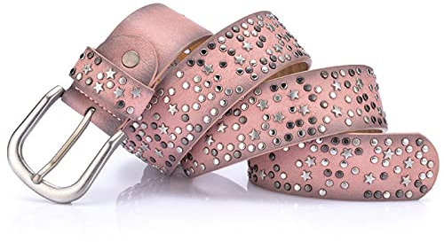 Lässiger Gürtel, modisch, for Damen, Nietengürtel, Punk-Rock-Stil, männlicher Gürtel for Damen, PU-Leder, Pailletten, Metallschnalle, breite Metall-Sternnietperle, 1 Stück (Größe: 100 cm, Farbe: Pink)