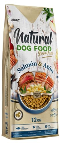Naturlig hundmat kornfri från lax- och tonfisk, foder för känsliga hundar, foder med låg fetthalt, hundar med matallergier och intoleranser, allergivänlig (hypoallergenisk) (12 kg)