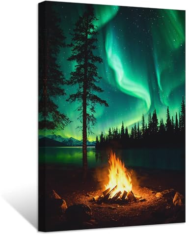 ZXHYWYM Nordlichter Bilder Aurora Borealis Gemälde Wald Berg Leinwanddrucke Natur Landschaft Wohnkultur Gerahmt (Bild-2, (60.00 x 90.00 cms))