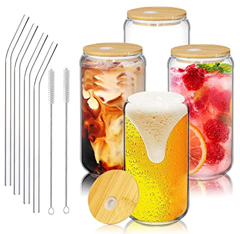 Drinking Glasses Set of 4, Sugar Bowl with Lid and Spoon, Marble Sugar Container with Natural Acacia Wood, Salt Cellar with Lid, Sugar Jar, Salt Container, DIY Stickers & Dry Erase Markers
