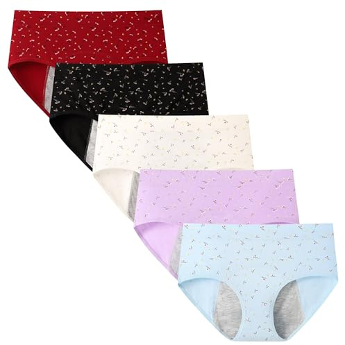 Yintry Intimo mestruale per Donna Mutandine mestruali a Vita Media Slip a Prova di perdite per Flusso Leggero 5 Pezzi (Utilizzare con Tamponi)