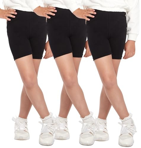 3-pack cykelshorts för flickor – säkerhet bekväm bomull enkel icke genomskinlig flicka korta leggings barn – paket med 3 skoldans sportcykel sommarshorts knälång, Svart, 10 år