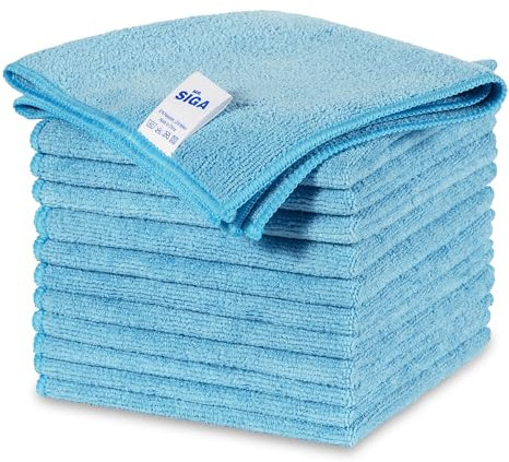 MR.SIGA Microfibre Cleaning Cloth, All-Purpose Surface Microfibre Towel, Streak Free Reusable Kitchen Towel for Kitchen, House,Bathrooms, Car, Pack of 12, Sky Blue, 32 x 32 cm(12.6 x 12.6 inch)…