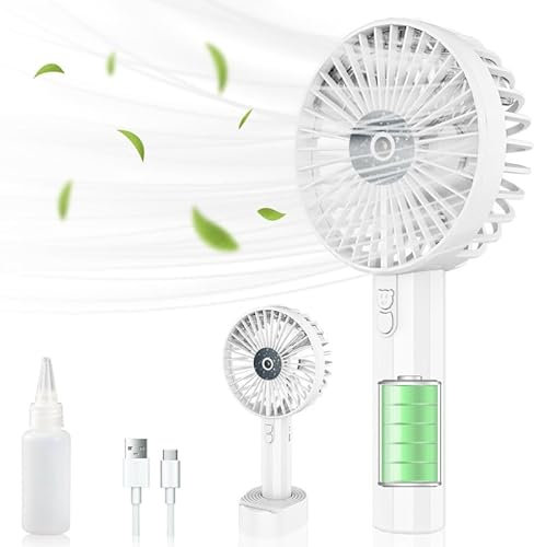 Handheld Fan with Water Mist Spray-Portable Hand Fan Rechargeable Battery Powered,Usb Mini Small Silent Personal Powerful Hand Held Fans,Little Handbag Pocket Child Safe Fan,Outdoor Cool Travel Fan