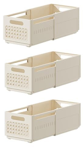 JALVPI Faltbare Aufbewahrungsbox 3x14L ,Plastikbox,Organizer Box Ideal für Büro,Kleiderschrank, Schrank, Küche & Haushalt(Cremefarbe, 3er Set 14 Liter)