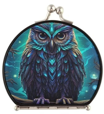 NYYYTTTEU Cooles Eulen-Galaxie-Kunstwerk Makeup Kleiner Spiegel für Handtaschen,Faltbar Kompaktspiegel Tragbarer Klappspiegel Taschenspiegel für Reisen