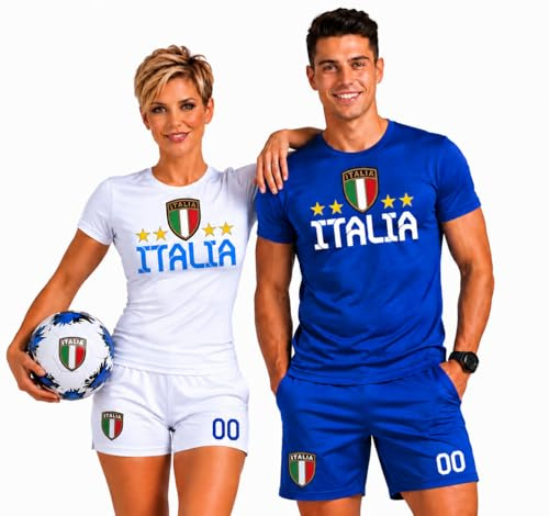 PELUSCIAMO T-Shirt Calcio Italia Maglia Tecnica Unisex Traspirante Tessuto Interlock 100% Poliestere | Sport Running Palestra | Personalizzabile con Nome e Numero Manica Corta PS 27788-001