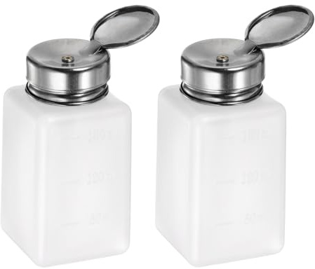 sourcing map 2 x Lösungsmittel-Alkoholspender, 180 ml, Push-Down-Flüssigkeitsspender, Pumpflasche mit Edelstahldeckel, für Aceton-Reiniger, Politurentferner, Weiß