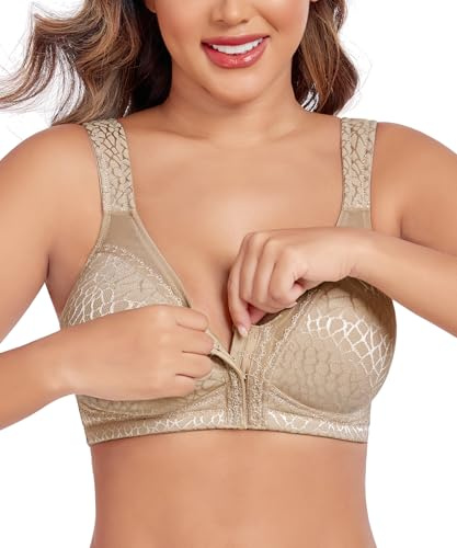Curyon Women's Front Closure Minimiser Bra Wireless Plus Size Full Coverage | Non Padded, X Back, Firm Support, Full Figure, Jacquard, Everyday Bras