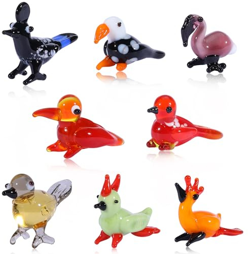 WEWAYSMILE 8 Uds Figuritas de Cristal Coleccionables, Arte de Vidrio Soplado, Figuras Sopladas a Mano Animale, Miniatura Soplada A Mano para Adornos de Mesa, Decoración del Hogar