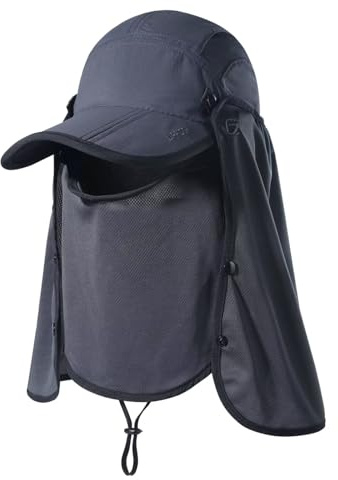 GADIEMKENSD Fiskekeps med nackflik UPF 50+ solskydd vindtät avtagbar design, Ny mörkgrå, one size