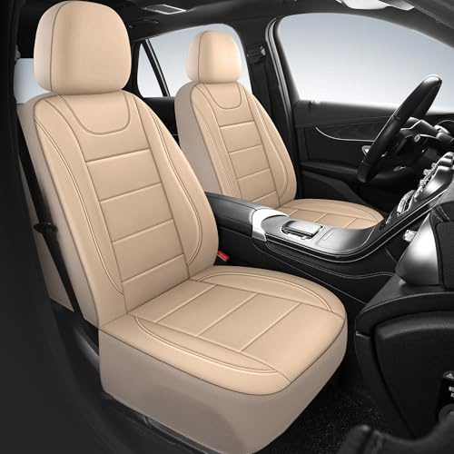 HChengkikz Car Seat Covers, Quilting Leather Seat Cover Two Front Seats, Waterproof Faux Leather Automotive Seat Covers for Cars, Universal Car Interior Fit for Suvs, Trucks, Airbag Compatible (2PCS)