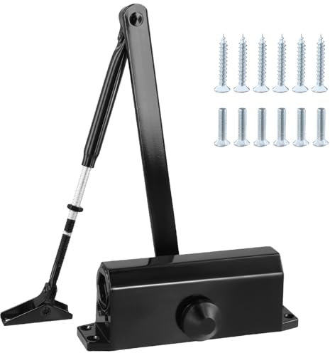 QWORK® cierra puertas automático, cierrapuertas hidráulico automático, con función de bloqueo, para puerta interior y puerta exterior, 40-60kg,negro