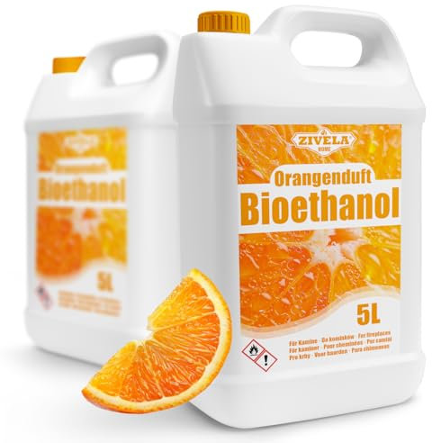 Bioetanol 96,6% 10L | Bio Alcohol Orange Aroft 96,6% 2x5L | Bioetanol para chimenea, chimenea de mesa, chimenea de bioetanol | Bioetanol Naranja | Combustión limpia, sin humo, llama viva y estable