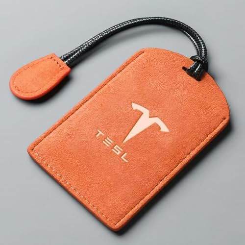 ANZHENGRQ Auto-Schlüsselkartenhalter, Pelzige Leder-Schlüsselschützer-Schlüsselschützer-Abdeckung Zubehör Schlüsselanhänger, für Tesla Model 3/Y/S/X,3-Orange-A