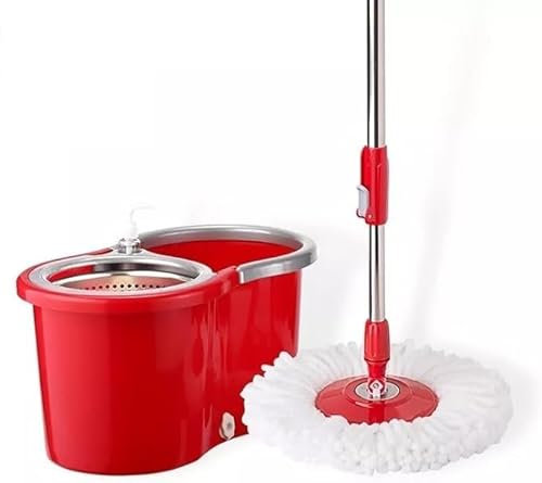 Juego de fregona giratoria y cubo de microfibra para limpieza de suelos, mango de acero inoxidable