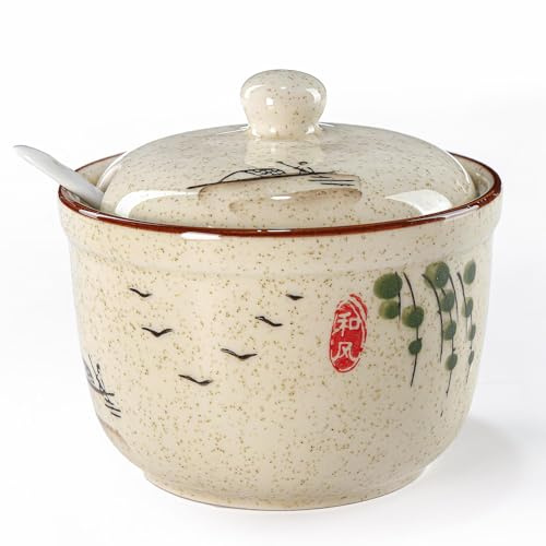 mehrido Ceramic Sugar Bowl with Lid and Spoon – 400ml Farmhouse Sugar Jar for Kitchen, Coffee Bar, and Home, Sugar Container for Coffee, Tea, and Baking