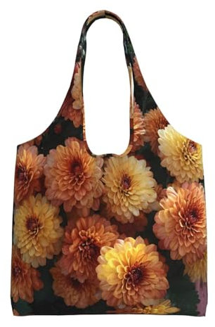 Kingww Gelbe Chrysanthemen-Clusters umweltfreundliche Canvas-Tragetasche, bezaubernd, robust und multifunktional, Maße: 36 x 32 cm, Schwarz , Einheitsgröße
