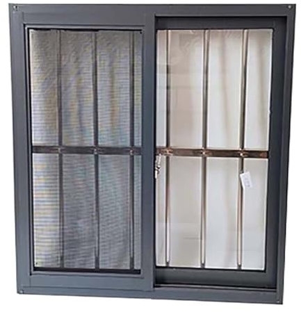 Schiebe-Kellerfenster mit diebstahlsicherem Netz und Lüftungsgitter für Schuppen, Hühnerstall, Scheune, Dunkelgrau, 60 x 60 cm