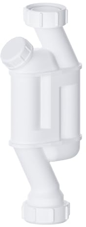 PlumbEZ Siphon à passage direct – Siphon sur pied de 32 mm avec œillet de nettoyage pour déchets de lavabo, siphon d'évier droit avec sortie multi-usages