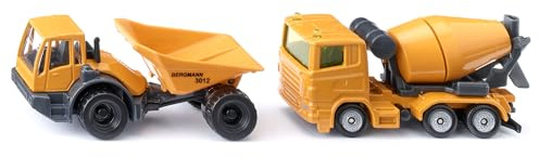 Siku 1692, Baustellen-Set, Dumper und Betonmischer, Spielzeugauto für Kinder, Gelb, Metall/Kunststoff, Kipp- und drehbare Trommel, Kippbare Mulde