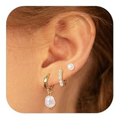 3 Paar Ohrringe Silber 925 Set, Perlen Ohrringe für Damen Ohrstecker Creolen Set für Mehrere Piercings