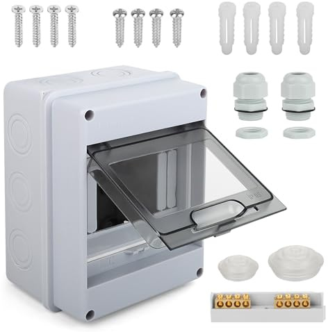 Coffret Electrique Etanche,Coffret Electrique Etanche Exterieur IP65, 5 Modules, Terminaux et Rails Intégrés Boîte à Fusibles Distributeur en Saillie,pour l'extérieur, Industriels, Postes de Charge
