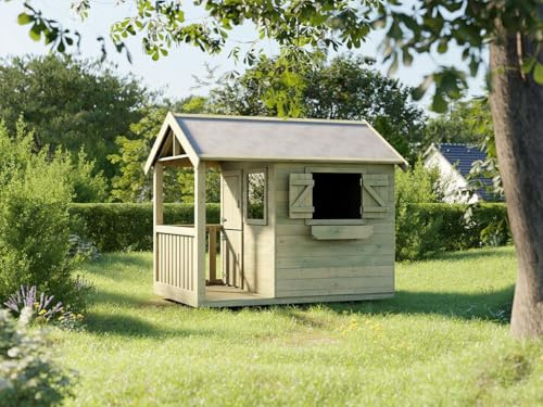 Prestige Garden Spielhaus Funny M KDI | 155x188x159 cm | Kesseldruckimprägniert | Mit Veranda, 2 Fenstern & Blumenkasten | Kinder Spielhaus Außen