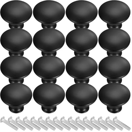 HengChen 16-Pack Black Stainless Steel Single Hole Cabinet Pulls - Durable Vintage Matted Round Handles for Kitchen, Cupboard, Drawer, Wardrobe, and Sideboard Doors