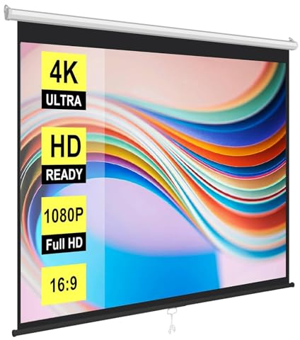 Manuale Telo Proiettore Avvolgibile - 60 72 Pollici Schermo Per Proiettore Universale 4:3 16:9 HD - Projector Screen W/Auto-Locking, Altezza Regolabile, Montato A Parete/soffitto(72inch 16:9)