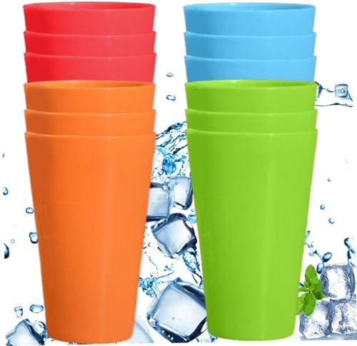 Gcroet Grands tasses en plastique, 12pcs 450 ml / 15 oz BPA Taps de tumbler en plastique incassable gratuits, lave-vaisselle en toute sécurité gobelet, multicolore gros ..