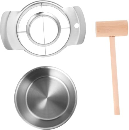 BAZEITFLOW Pelador y Descorazonador de Granada de Acero Inoxidable con Cuenco y Martillo de Madera Portátil Herramienta de Cocina Duradera y Fácil de Usar para Pelar y Extraer Semillas de