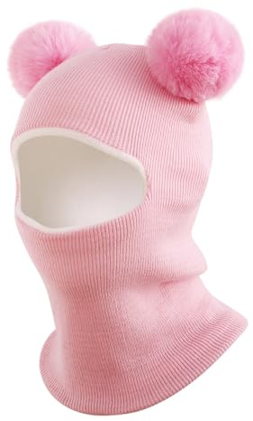 AYPOW Baby barn vintermössa balaclava för 0,5–6 år, multifunktionell termisk vindtät stickad mössa, sjalhatt för flickor pojkar småbarn, slip-mössa huva, mössa för utomhusaktiviteter, Tjock rosa, one