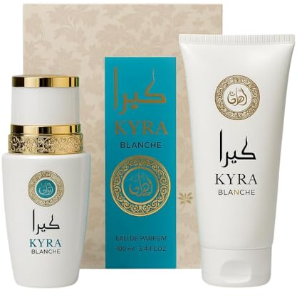 AFAQ Kyra Eau de Parfum 100 ml + Body Lotion 150 ml – Set Profumo Donna Dolce e Sensuale – Fragranza Calda e Avvolgente – Idea Regalo Elegante – Idea Regalo Lussuosa (Blanche)