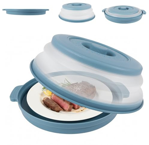 Microwave Cover for Food with Tray – Collapsible Microwave Splatter Cover, BPA-Free Microwave Plate Cover, Dishwasher Safe（Blue)