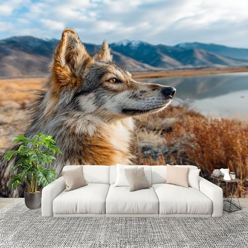 Fotográfico 3D HD No Tejido Pintura De Paisaje Con Lobo Animal ExtraíBle Papel Pintado Fotomural 200×140 cm MarróN Resistente al agua y a las manchas Fácil Instalación Murales Panorámicos