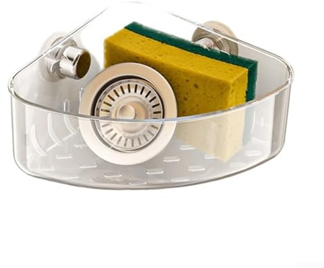 Estante de almacenamiento, sin taladro, triángulo, ventosa, para cocina, paño de limpieza multifuncional montado en la pared y organizador de esponja (plateado)