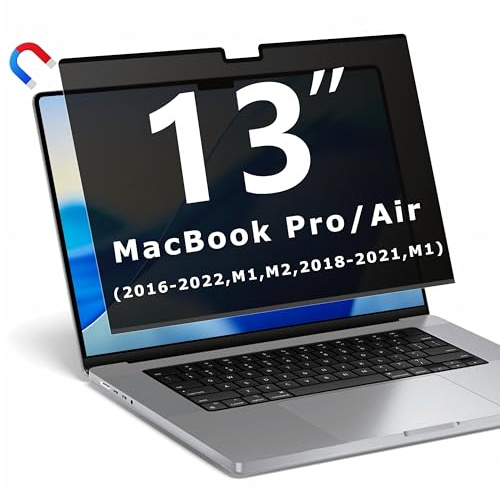 YBTFBG Magnetischer Blickschutzfolie für Macbook Pro 13 Zoll (2016–2022, M1, M2) / MacBook Air 13 Zoll (2018–2021, M1), Abnehmbarer Laptop Sichtschutzfilter und Blendfreier Blaulicht Sichtschutzfolie