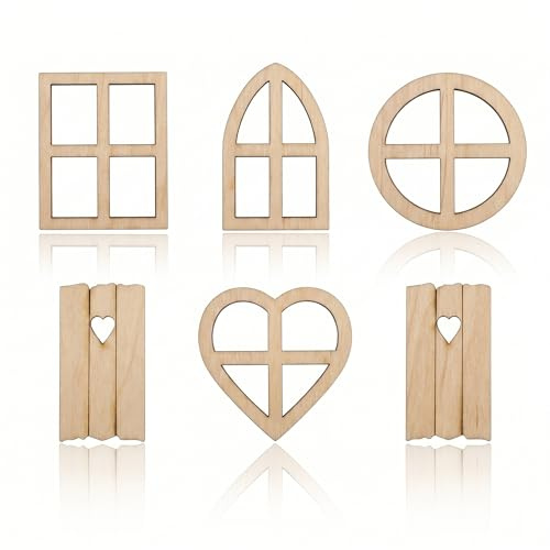 Veemoon 30 Pcs Wooden Window Shape Cutouts MDF Wooden Pieces for Crafts DIY Craft Embellishments Handmade Ornaments for School Projects Party Favors Weddings and Christmas Decorations