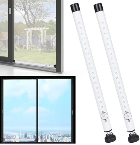PYserne 2 barras de seguridad para puertas y ventanas, 42-127 cm, antirrobo, cerrojo blindado con tapas de goma, ajustable para puerta de patio, apartamento y casa