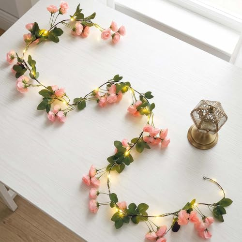 APLOS Künstliche Blumengirlande mit 20 LED-Lichterketten-2 Meter hängende Blume Rebe Girlande Dekoration Lichter für Garten Hochzeit Blume Tisch Dekor Geburtstag Party Weihnachten DIY Kranz