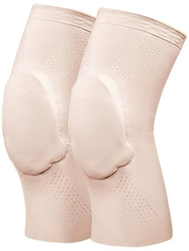 Takingup Knieschützer für Tänzer – kaum spürbares Gefühl mit Silikonkissen, atmungsaktive und rutschfeste Knieschützer für Ballett, Yoga, Cheerleading (Beige, S) – Bandage für Tänzer