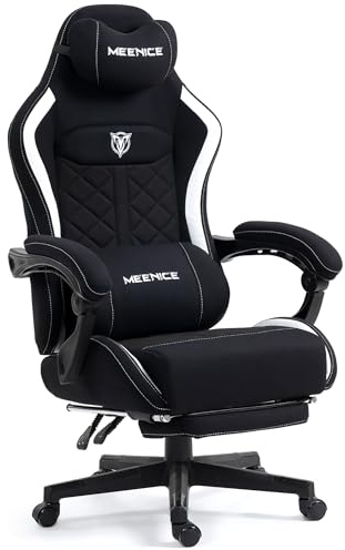 MEENICE Gaming Stuhl Stoff Big and Tall mit Taschenfederkern, Ergonomischer Gaming Chiair Belastbar bis 160kg, Großer Gaming Sessel mit Fußstütze & Lendenkissen, Gamer Stuhl für Erwachsene Schwarz