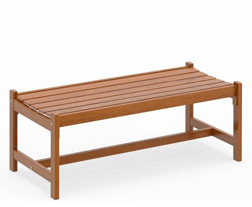 FANTASK 2-Sitzer Sitzbank Wetterfest, 112 x 51 x 41,5 cm, Gartenbank aus Hartholz ohne Lehne, Blumenbank, Balkonbank für Garten, Balkon, Terrasse, Natur (1)