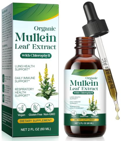 Mullein Drops 60 ml, 2800mg Mullein Leaf Extract Natural Mullein Herbal Supplements with Chlorophyll | 2.02 fl oz Vegan Premium Mullein Leaf Extract Liquid for Women and Men Gluten-Free Non-GMO