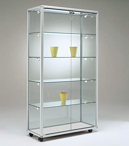 MHN Glasvitrine T 52,5 x B 79 x H 184,5 cm - breite Glas Standvitrine abschließbar - Ausstellungs-Vitrine ohne Beleuchtung - mit Spiegel-Rückwand