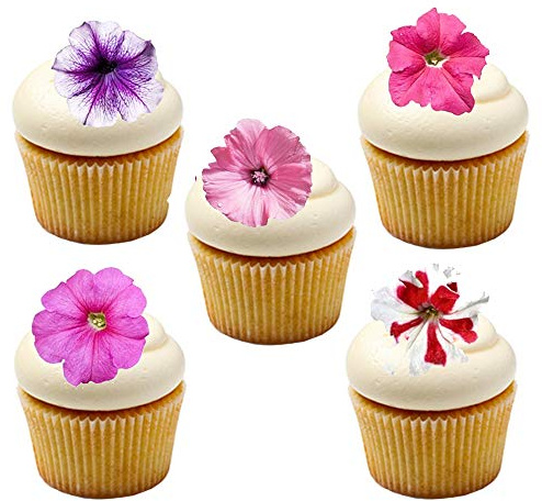 30 Pink & Purple Petunia Pansy Flower Edible Wafer Paper Cake Toppers Decorations