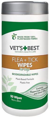 Vet's Best Flea and Tick Wipes for Dogs, Targeted Flea & Tick Application, Multi-Purpose Flea Treatment for Dogs - 50 Wipes