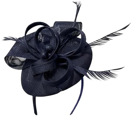 Caprilite Bead Round Pillbox Loop Sinamay Headband Fascinator for Women Wedding Ascot Races[Navy]